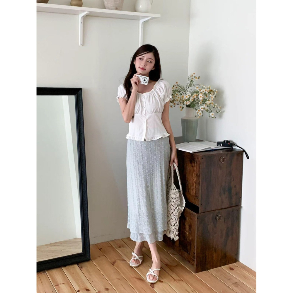 🇰🇷Onéul映日🇰🇷韓國女裝質感選品🌿春夏新品🌿A字版型雙層蕾絲裙🌿#正韓🌿#韓國製造🌿-細節圖7