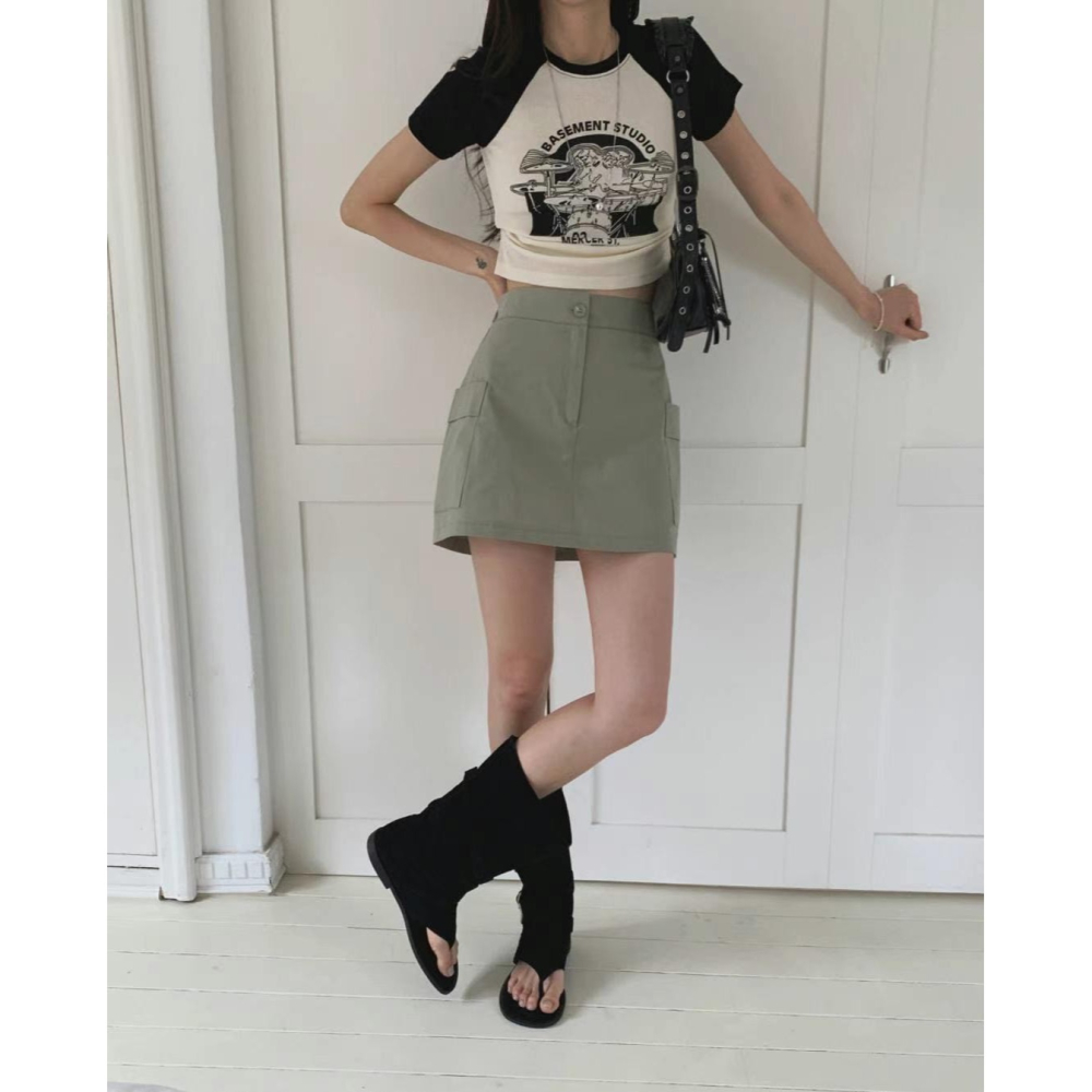 🇰🇷Onéul映日🇰🇷韓國女裝質感選品🌿夏季新品🌿現貨🌿顯瘦A字工裝褲裙 #正韓#韓國製造🌿-細節圖2