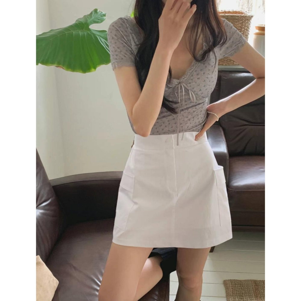 🇰🇷Onéul映日🇰🇷韓國女裝質感選品🌿夏季新品🌿現貨🌿顯瘦A字工裝褲裙 #正韓#韓國製造🌿-細節圖6