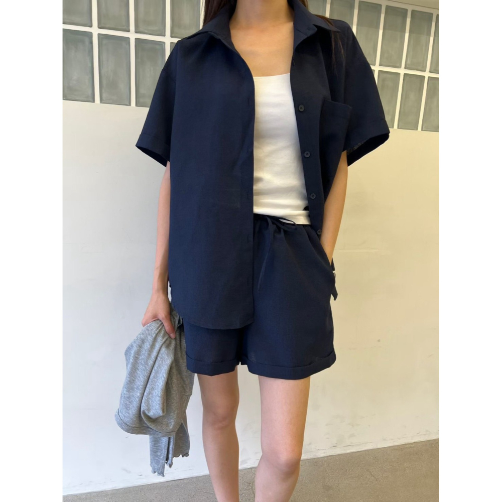🇰🇷Onéul映日🇰🇷韓國女裝質感選品🌿夏季新品🌿現貨🌿棉麻反摺休閒短褲🌿韓國製造🌿正韓🌿-細節圖2