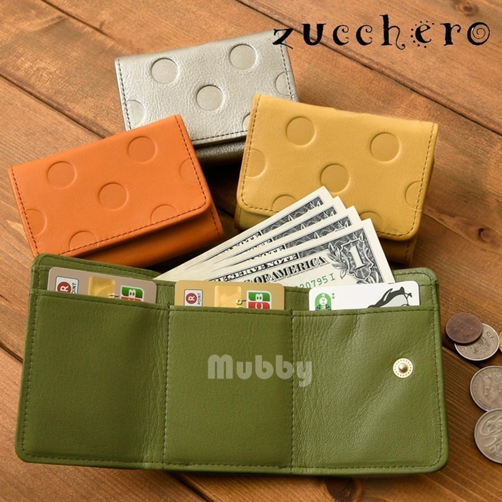 日本製 zucchero 真皮圓點迷你三折短夾 錢包 皮夾 手工製 多款顏色可選 現貨-細節圖3