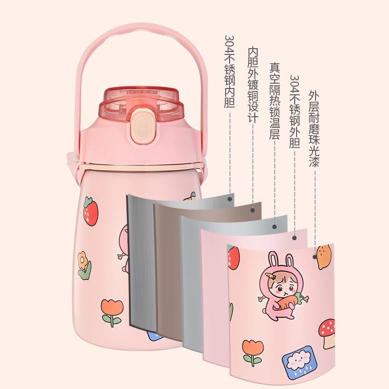 ★ 現貨在台 24H內出貨 ★【伊代】水壺 保溫杯 1000ml 1300ml 胖胖杯 保溫瓶 水杯 可愛水壺 ins-細節圖2