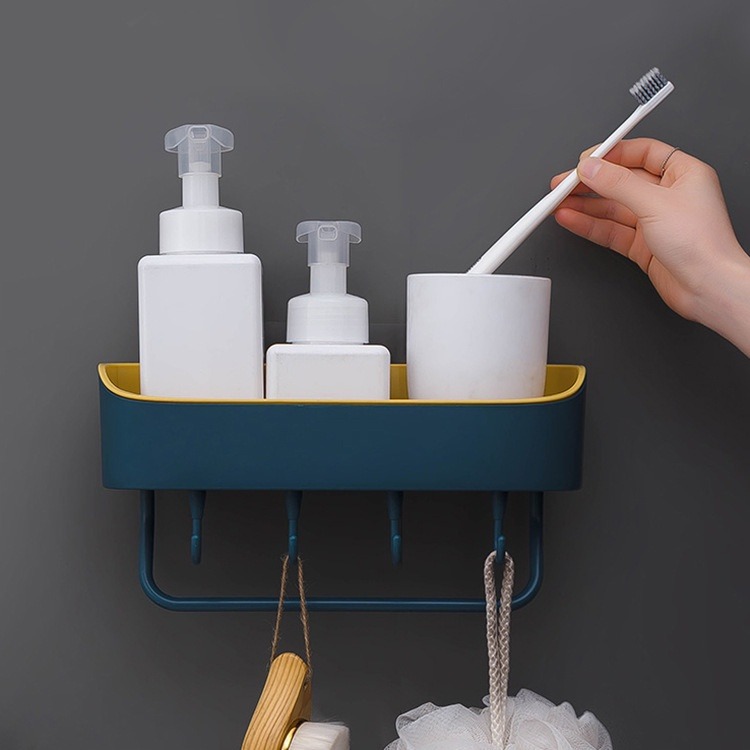 浴室雙層毛巾置物架 瀝水置物架 廚房雙色無痕帶掛鉤可拆卸收納架 置物架-細節圖3