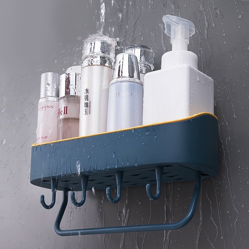 浴室雙層毛巾置物架 瀝水置物架 廚房雙色無痕帶掛鉤可拆卸收納架 置物架-細節圖4