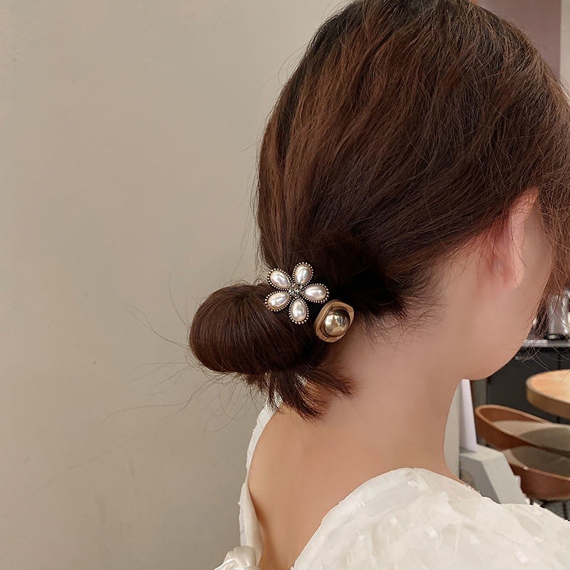 5357 韓版ins 東大門馬卡龍珍珠髮圈 時尚簡約花朵髮圈 女式扎頭髮頭繩 髮圈-細節圖4