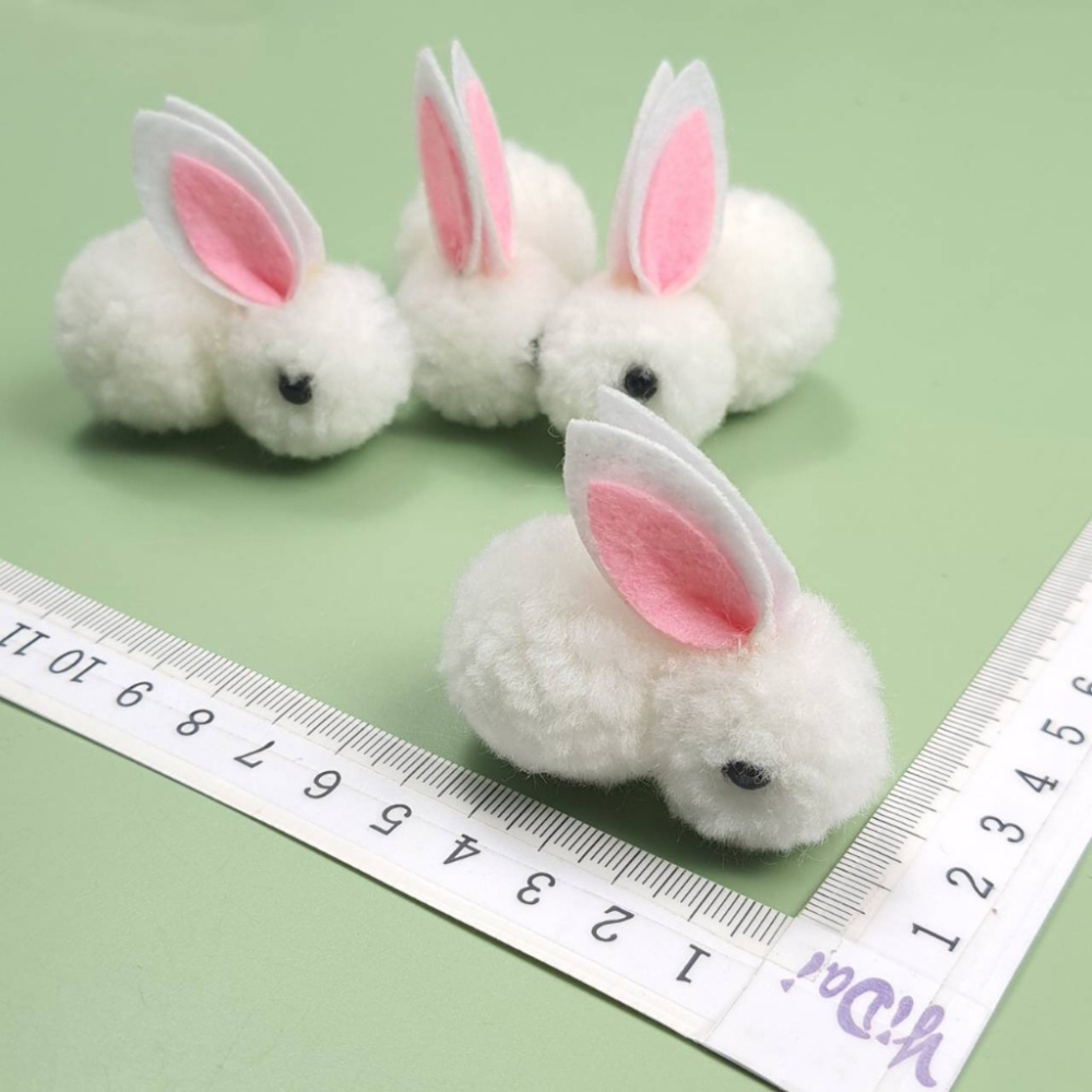 毛線球小兔子 毛球 手工製作配件 髮圈髮夾輔料飾品 小兔子 飾品 小白兔 絨毛布偶 絨毛球 兔子-細節圖2