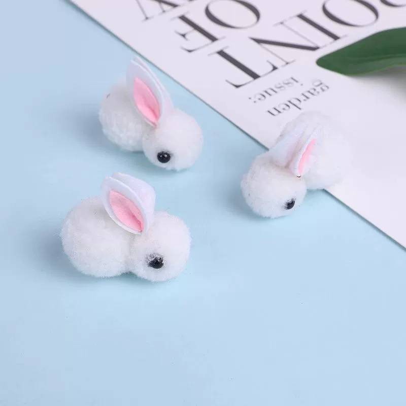 毛線球小兔子 毛球 手工製作配件 髮圈髮夾輔料飾品 小兔子 飾品 小白兔 絨毛布偶 絨毛球 兔子-細節圖6