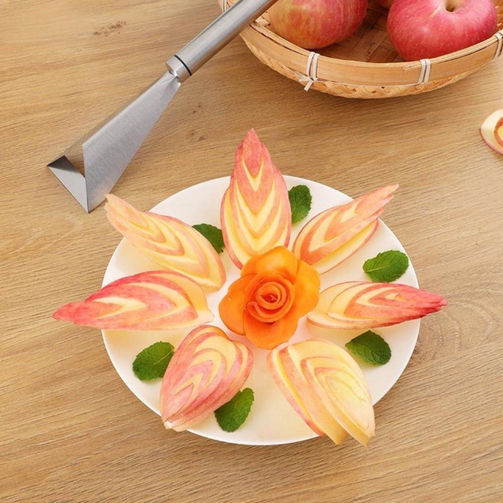 蘋果三角推刀 水果不銹鋼花式果盤刀 創意雕刻 餐廳擺盤切蘋果 推刀-細節圖4