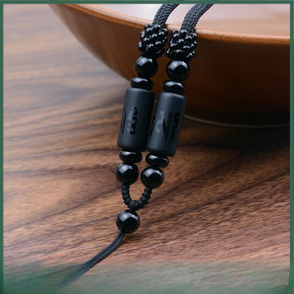 高檔天然黑瑪瑙六字真言吊墜掛繩  高品質桶珠粗款DIY飾品配件 可伸縮掛飾繩 翡翠玉器玉佩玉墜項鍊繩-細節圖2