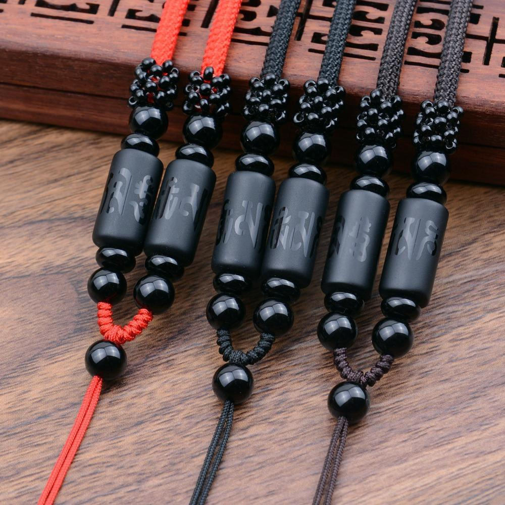 高檔天然黑瑪瑙六字真言吊墜掛繩  高品質桶珠粗款DIY飾品配件 可伸縮掛飾繩 翡翠玉器玉佩玉墜項鍊繩-細節圖4