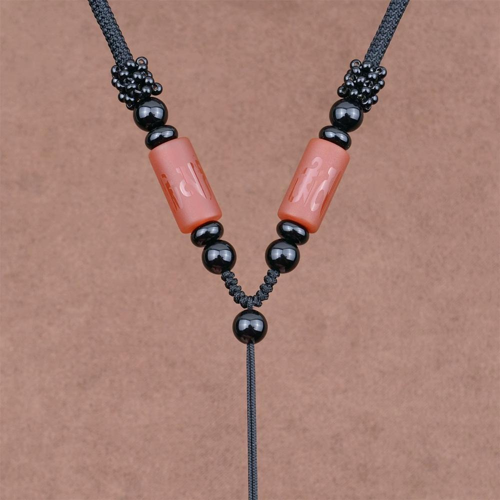 高檔天然黑瑪瑙六字真言吊墜掛繩  高品質桶珠粗款DIY飾品配件 可伸縮掛飾繩 翡翠玉器玉佩玉墜項鍊繩-細節圖7