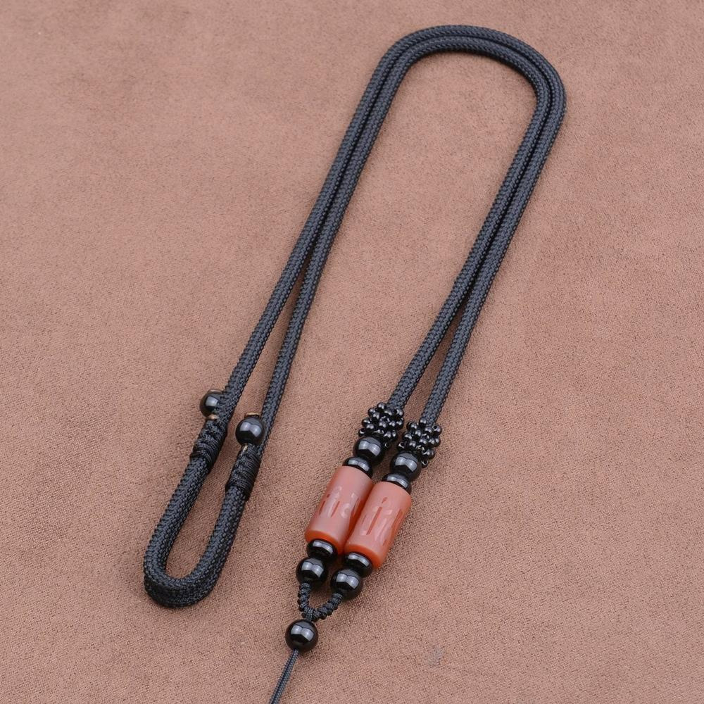高檔天然黑瑪瑙六字真言吊墜掛繩  高品質桶珠粗款DIY飾品配件 可伸縮掛飾繩 翡翠玉器玉佩玉墜項鍊繩-細節圖8