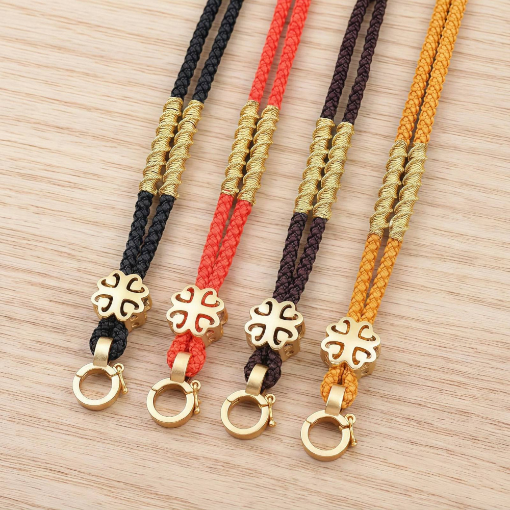 【昱晶閣】黃金吊墜專用手工掛繩 四葉草沙金可調節項鍊繩 玉墜翡翠玉佩掛墜繩-細節圖3