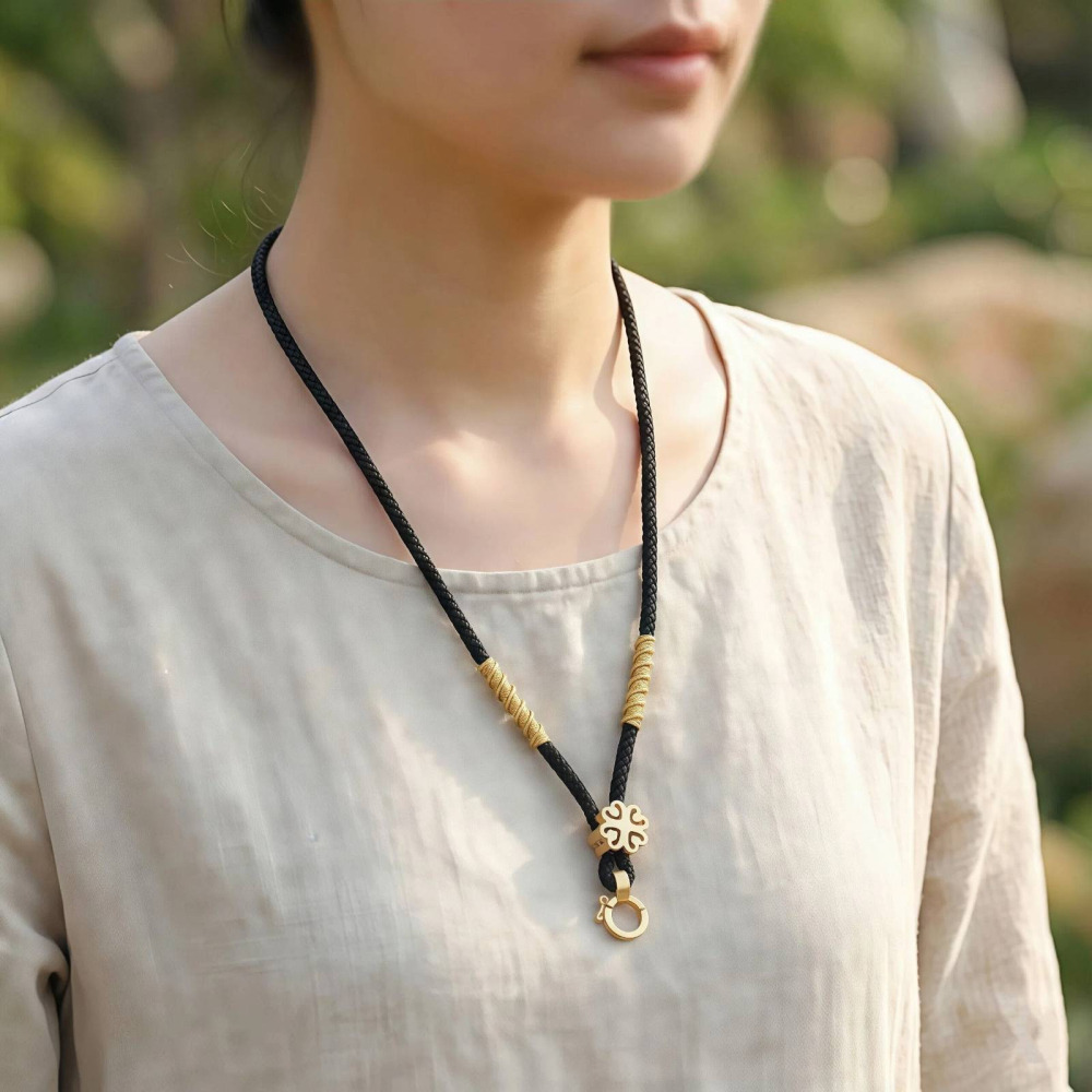 【昱晶閣】黃金吊墜專用手工掛繩 四葉草沙金可調節項鍊繩 玉墜翡翠玉佩掛墜繩-細節圖4