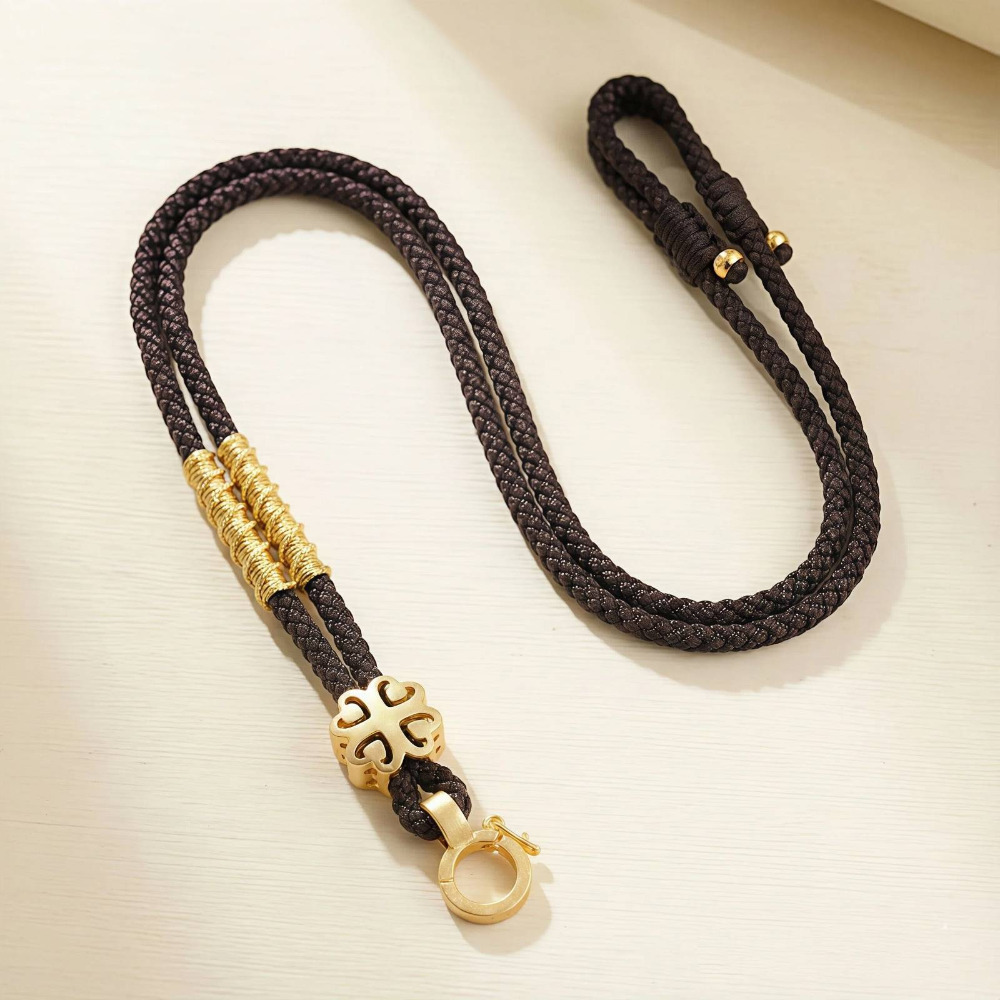 【昱晶閣】黃金吊墜專用手工掛繩 四葉草沙金可調節項鍊繩 玉墜翡翠玉佩掛墜繩-規格圖8