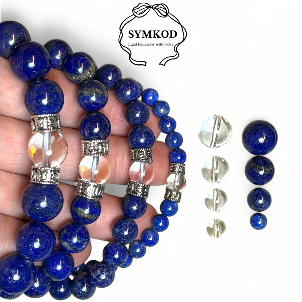 [辛‧寇德]天然青金石+白水晶+六字大明咒 手珠串珠手串 專注沉靜安穩磁場守護能量 適合開會開工考試 贈消磁石與收納盒-細節圖5