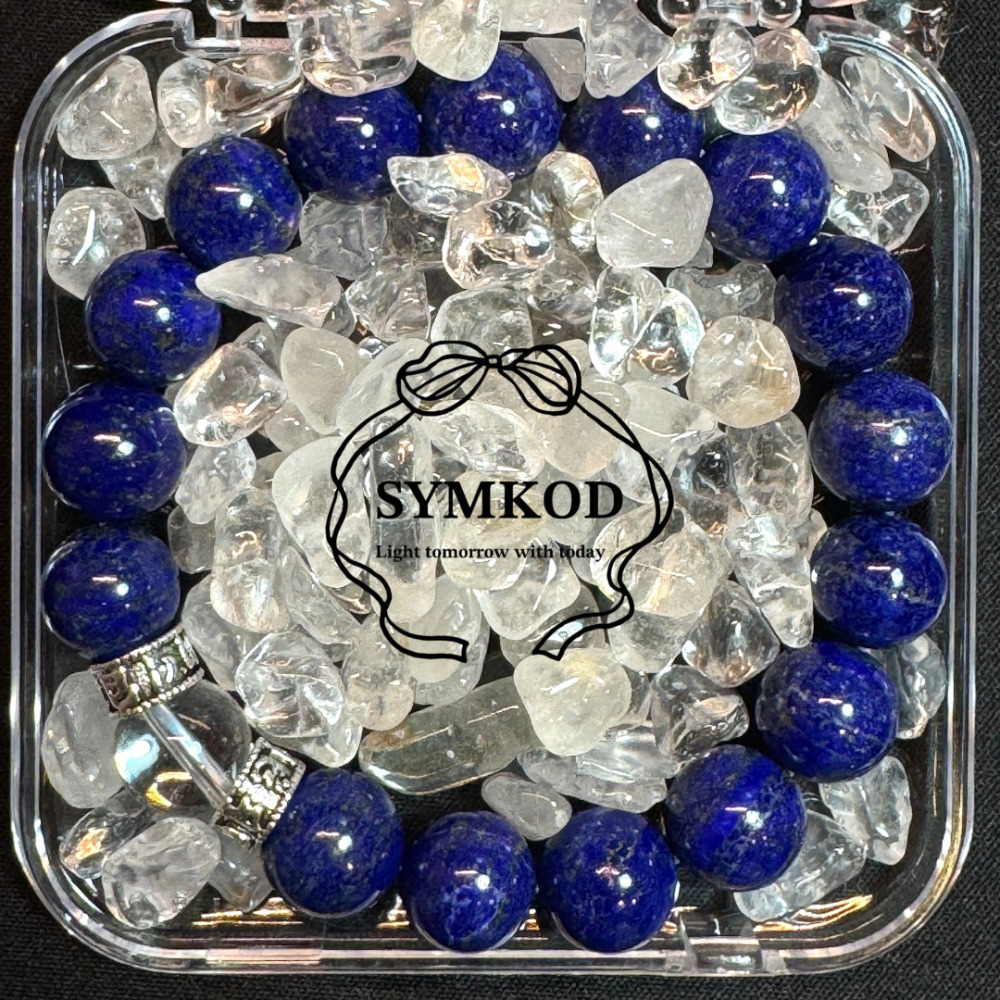 [辛‧寇德]天然青金石+白水晶+六字大明咒 手珠串珠手串 專注沉靜安穩磁場守護能量 適合開會開工考試 贈消磁石與收納盒-細節圖6