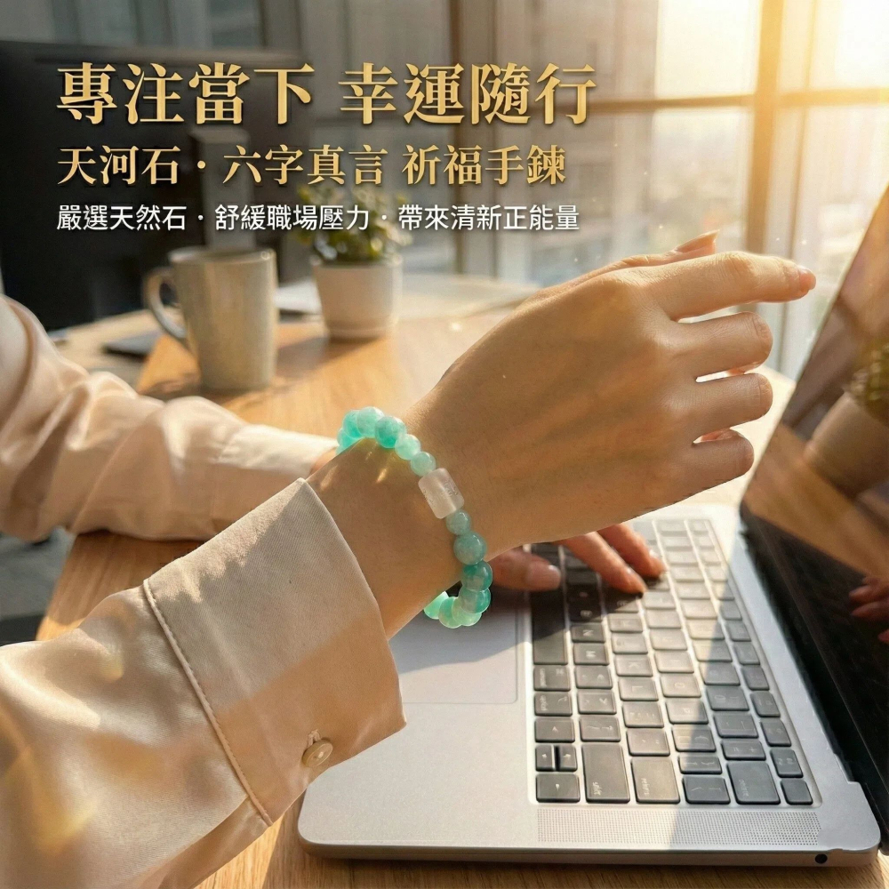 [辛‧寇德]天然天河石+六字大明咒白水晶 手珠串珠手串 星期三助思維清晰 加強表達 溝通順利 贈消磁石與收納盒-細節圖2