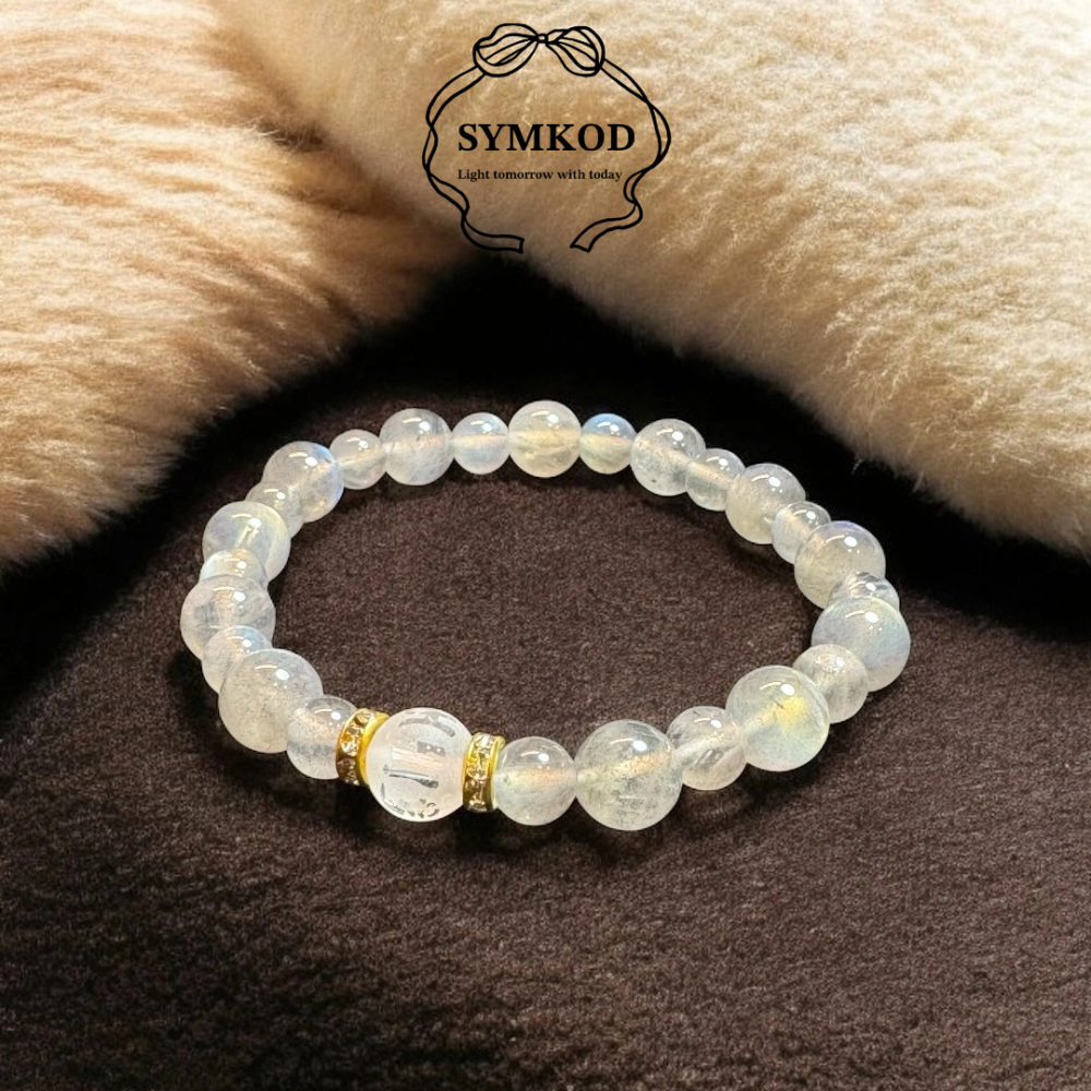 [辛‧寇德]天然月光石+六字大明咒白水晶 手珠串珠手串 星期三助思維清晰 加強表達 溝通順利 贈消磁石與收納盒-細節圖5