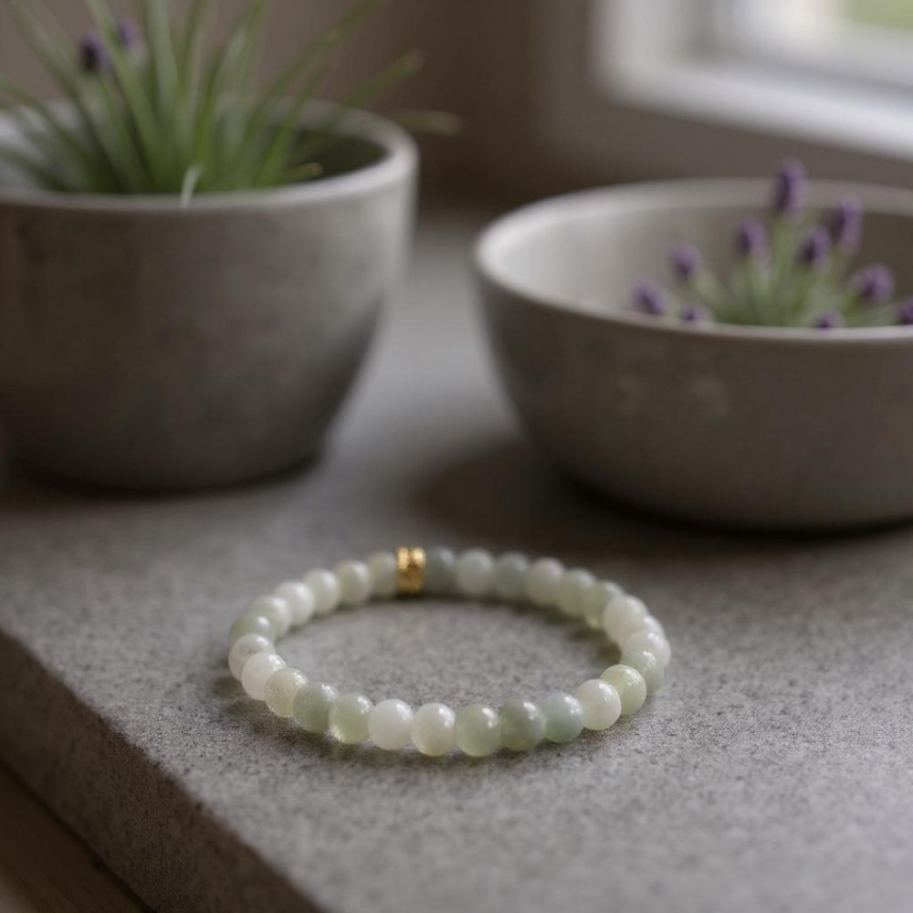 [辛‧寇德]天然白翡翠能量手珠串珠 適合所有星座 台灣在地手串 鑲入六字大明咒 正能量轉運 贈消磁石及收納盒 宜送禮自用-細節圖3