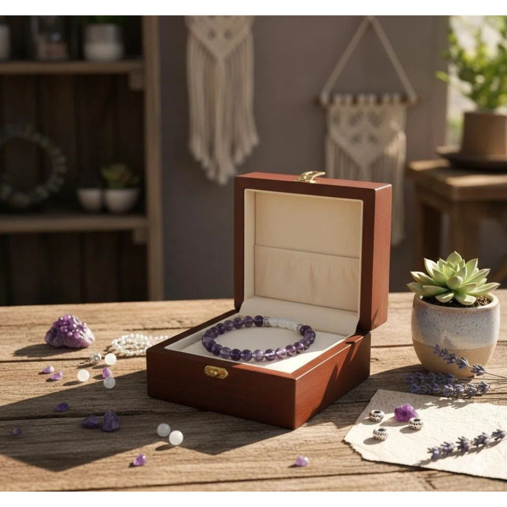 【SYMKOD 台灣手作】天然夢幻紫水晶 白貓眼石手鍊 六字大明咒 招貴人 穩定情緒 學生 上班族 開運禮物-細節圖4