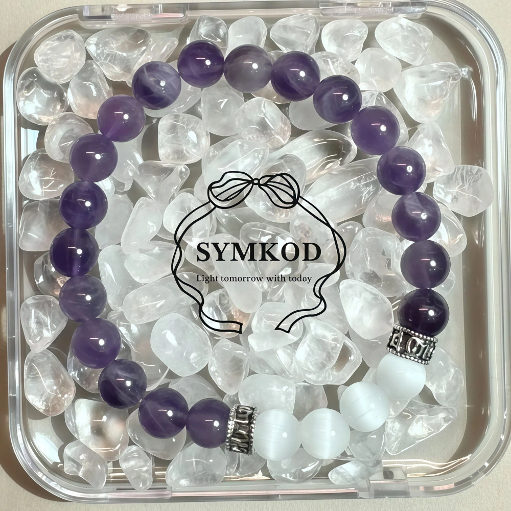 【SYMKOD 台灣手作】天然夢幻紫水晶 白貓眼石手鍊 六字大明咒 招貴人 穩定情緒 學生 上班族 開運禮物-細節圖6