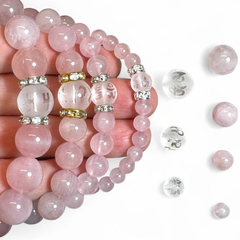 [辛‧寇德]天然粉晶手鍊手串 助靈感創意 提升人緣桃花 六字大明咒守護 台灣手作即時出貨 實拍品質把關附消磁石及收納盒-細節圖6