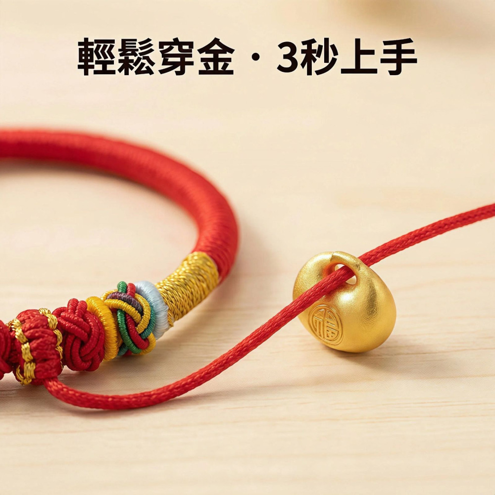 寶寶半成品手繩 DIY手工穿珠 五彩金剛結紅繩 嬰兒彌月禮 轉運保平安 舒適親膚 可穿硬金飾品 兒童開運手鍊-細節圖2