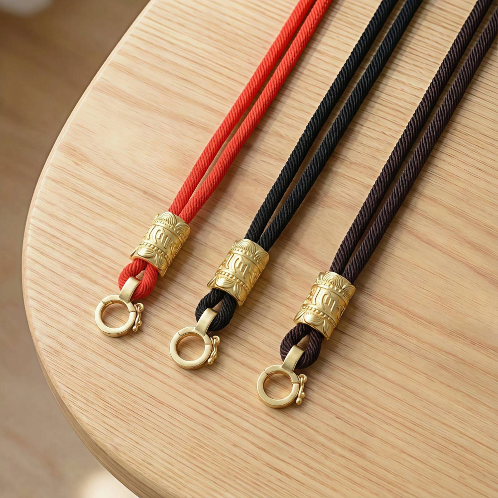 六字真言項鍊繩 免綁卡扣 手工編織 粗款吊墜掛繩 佛牌玉佩黃金貔貅繩子 男女可調節項鏈繩 快拆防斷高感替換繩-細節圖2