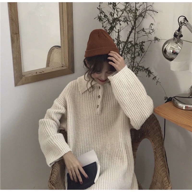 ￼厚磅針織毛衣洋裝（杏色）-細節圖3