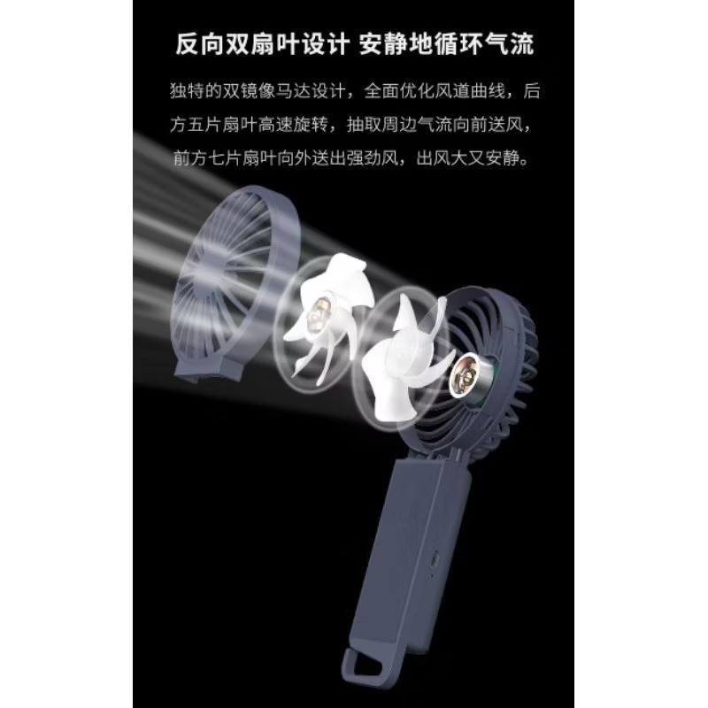 VH颶手持風扇雙扇葉超強勁風usb風扇艾美特同款颶風可掛可摺疊便攜風扇四段風速-細節圖8