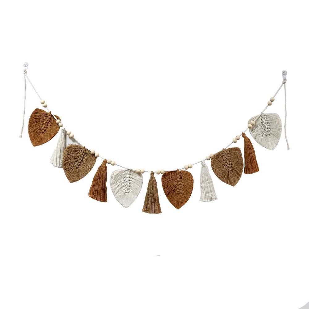 台灣現貨+快速出貨✨ 3款露營美學手工編織葉子流蘇掛飾、新生兒拍照攝影道具、佈置拉旗、戶外棉繩裝飾掛飾、野餐裝飾-規格圖3