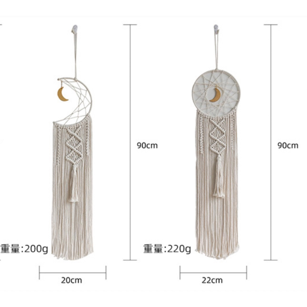 台灣現貨+發票✨ 2款露營美學手工編織流蘇捕夢網、家居牆面掛飾、攝影道具、波希米亞風月亮星星捕夢網、戶外棉繩裝飾掛飾-細節圖2