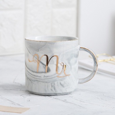 ✨愛鴨咖啡✨大理石紋馬克杯 情侶杯 禮物 歐式金邊陶瓷水杯 情侶對杯-規格圖3