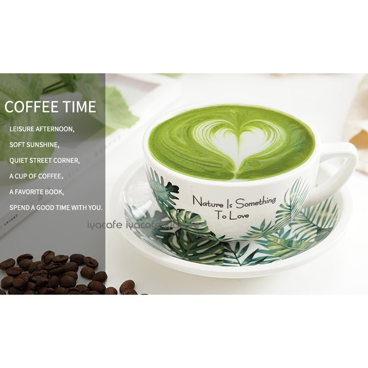 ✨愛鴨咖啡✨超寬口 拉花練習 大口徑 清新葉子拿鐵拉花杯盤 卡布其諾咖啡杯盤-細節圖3