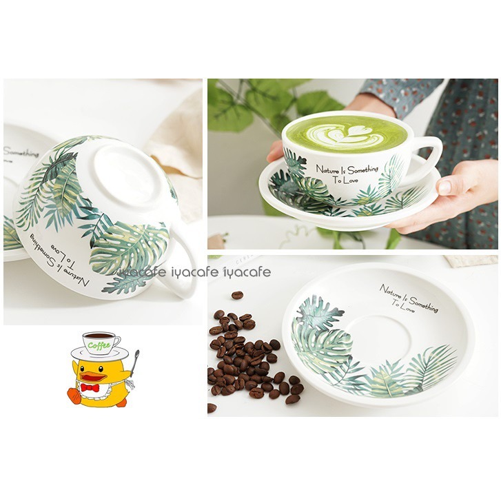 ✨愛鴨咖啡✨超寬口 拉花練習 大口徑 清新葉子拿鐵拉花杯盤 卡布其諾咖啡杯盤-細節圖4