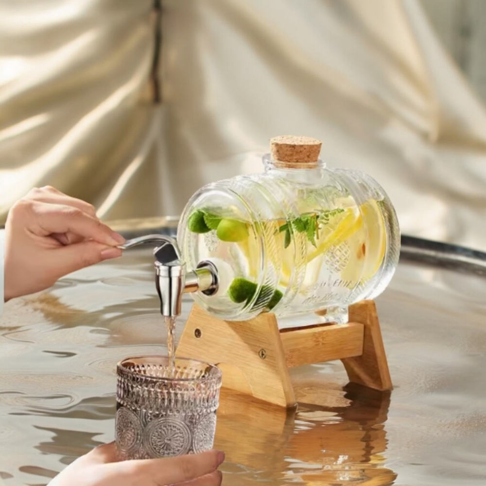 ✨愛鴨咖啡✨檸檬水瓶 果汁罐 多功能泡酒桶 附支架 浮雕玻璃杯-細節圖2