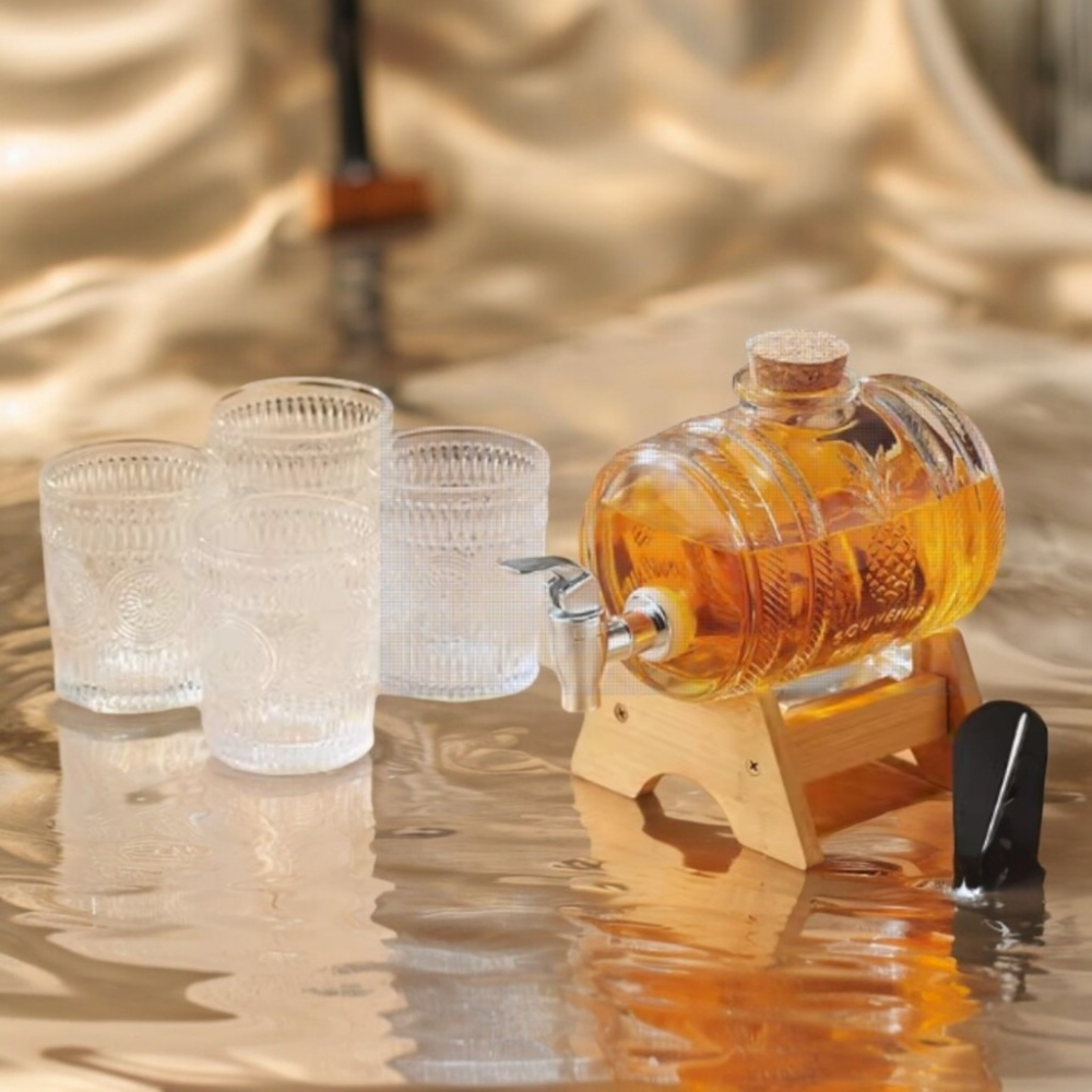 ✨愛鴨咖啡✨檸檬水瓶 果汁罐 多功能泡酒桶 附支架 浮雕玻璃杯-細節圖3