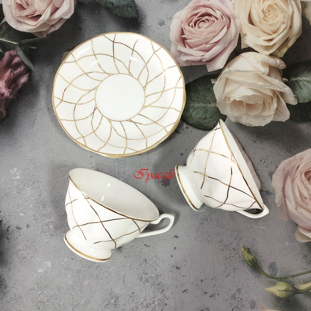 ✨愛鴨咖啡✨金菱咖啡對杯 咖啡杯盤組 花茶杯 2杯2盤 180cc-細節圖2