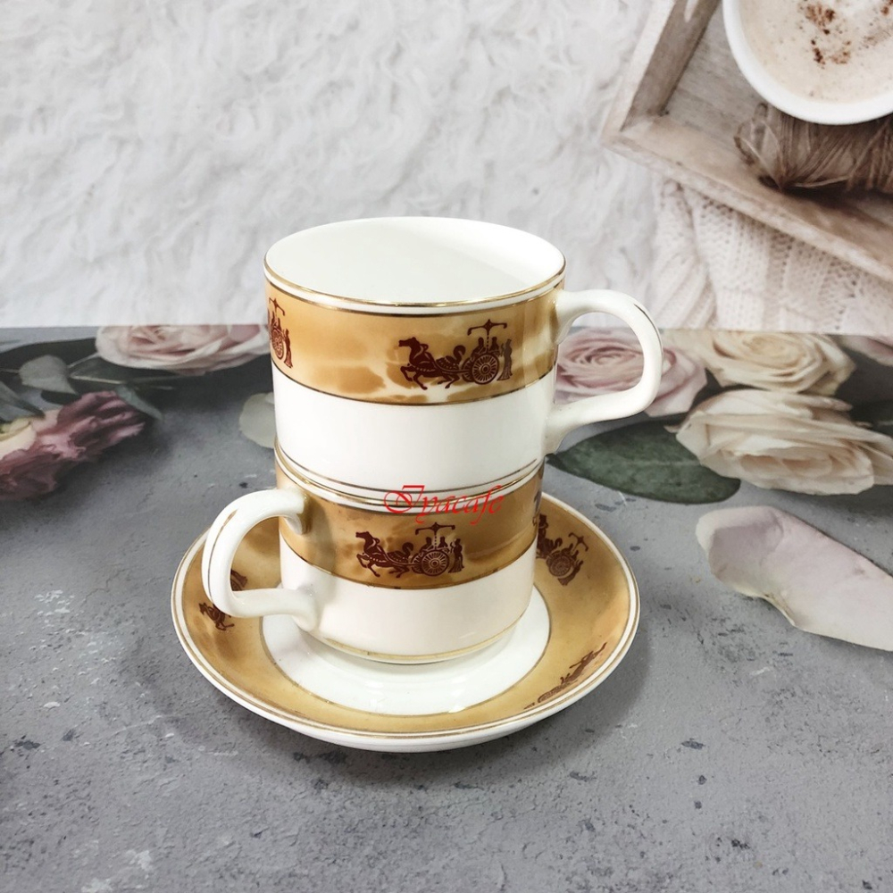 ✨愛鴨咖啡✨馬車骨瓷對杯 2杯2盤 骨瓷咖啡杯 花茶杯 180cc-細節圖2