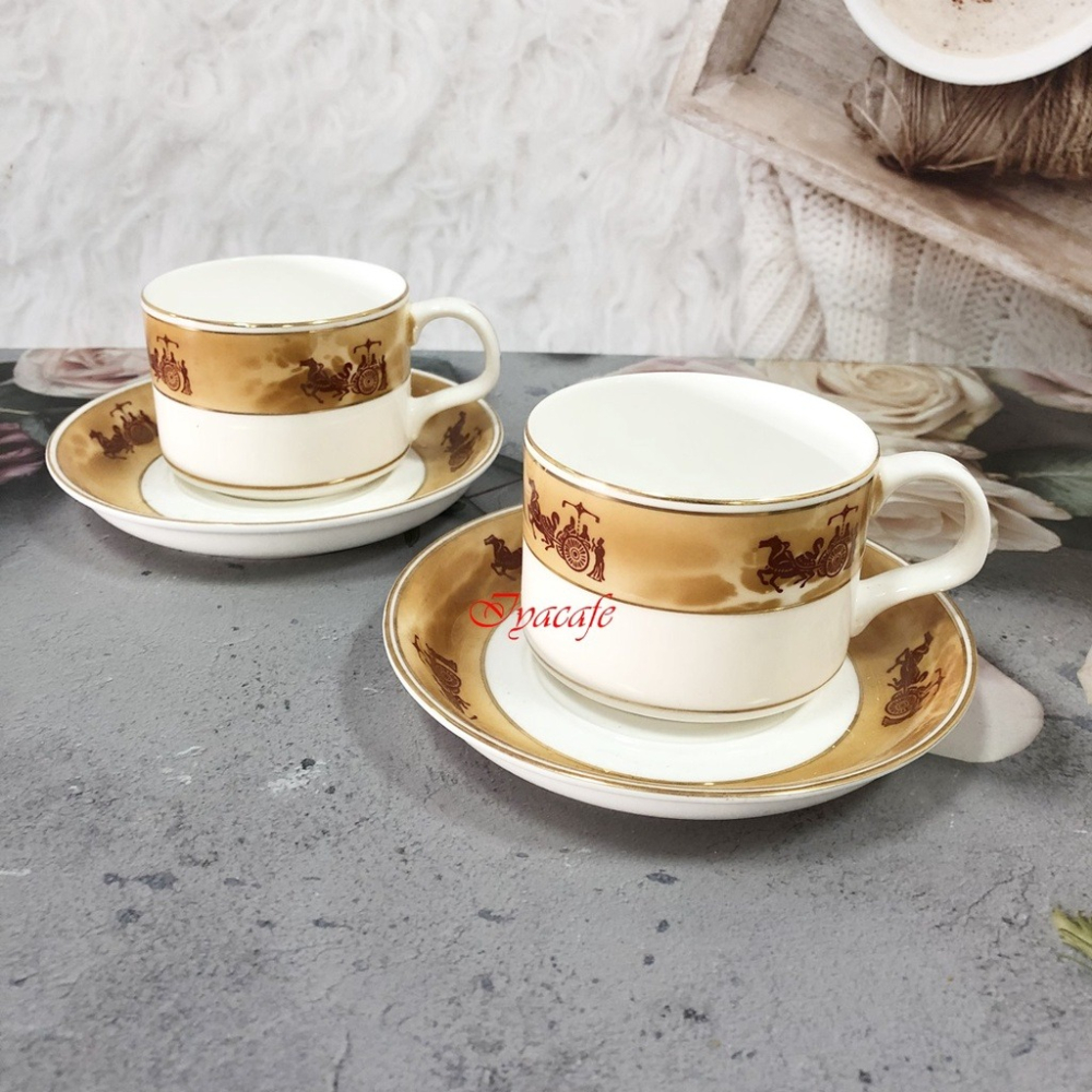 ✨愛鴨咖啡✨馬車骨瓷對杯 2杯2盤 骨瓷咖啡杯 花茶杯 180cc-細節圖3