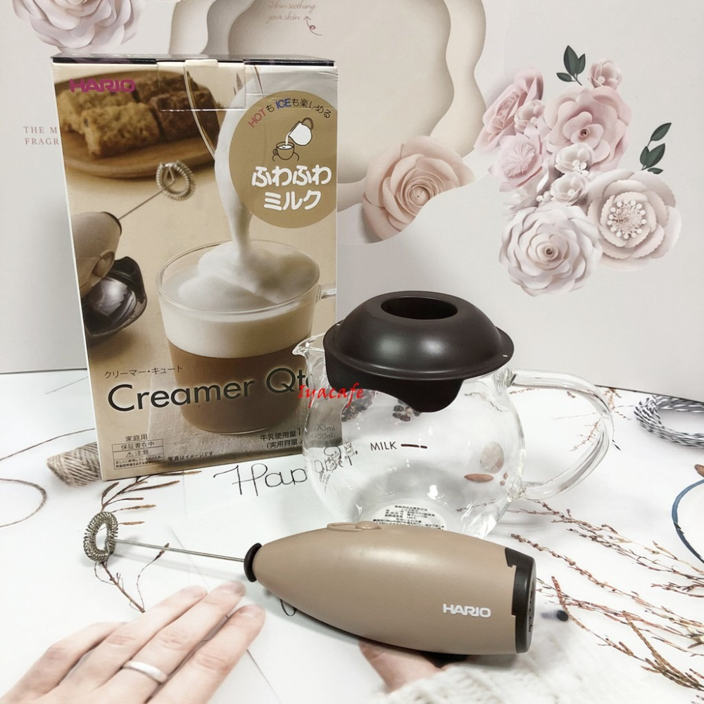 ✨愛鴨咖啡✨400次咖啡 奶泡杯 原廠公司貨 Hario CQT-45 CQT-45BR 電動奶泡器 含玻璃杯組-細節圖2