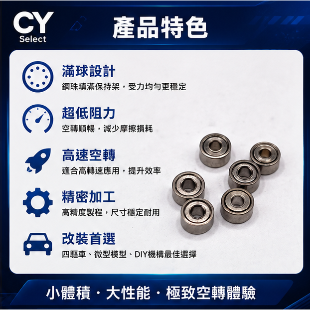 681xzz滿球空轉軸承L-415ZZ，1.5×4×2mm 旋轉戒指軸承，洞洞鞋髮飾玩具專用-細節圖3