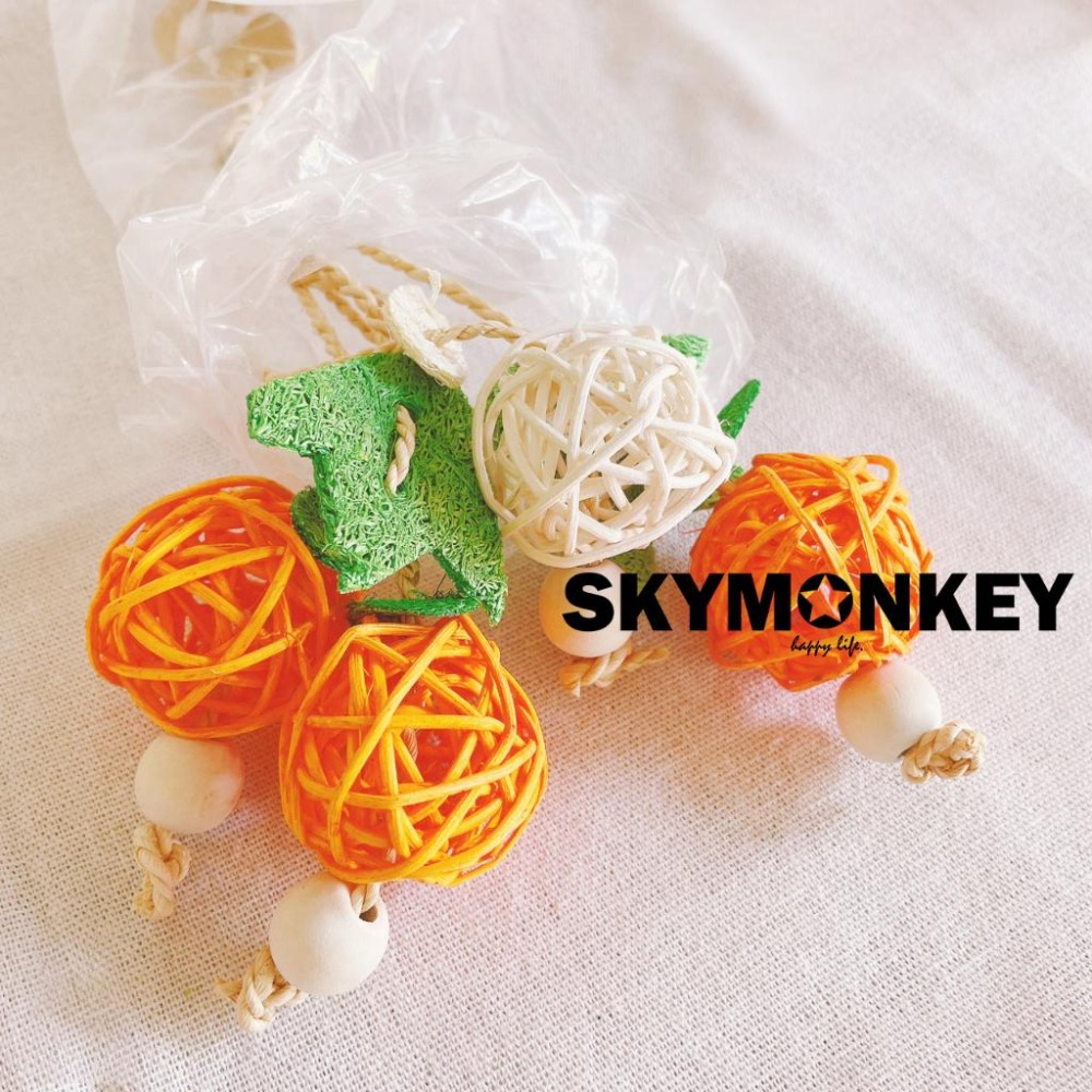 Sky Monkey☆日本 鸚鵡藤球掛串玩具 SANKO 天然玩具 啃咬玩具 鳥用天然素材玩具-細節圖3