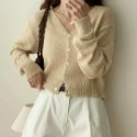 Sky Monkey 韓國 V領抽絲針織外套 TIZZI 正韓女裝 短版針織外套 排釦針織上衣 針織衫 開衫外套-規格圖7