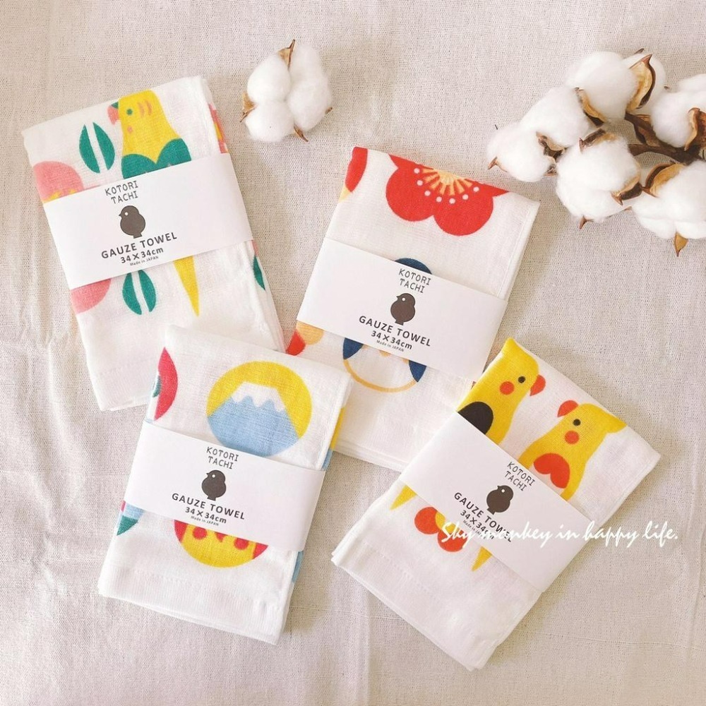 Sky Monkey 日本製 鳥仔文創兒童手帕 小方巾 KOTORITACHI 幼兒園手帕 幼稚園手帕 日本紗布手帕-細節圖4