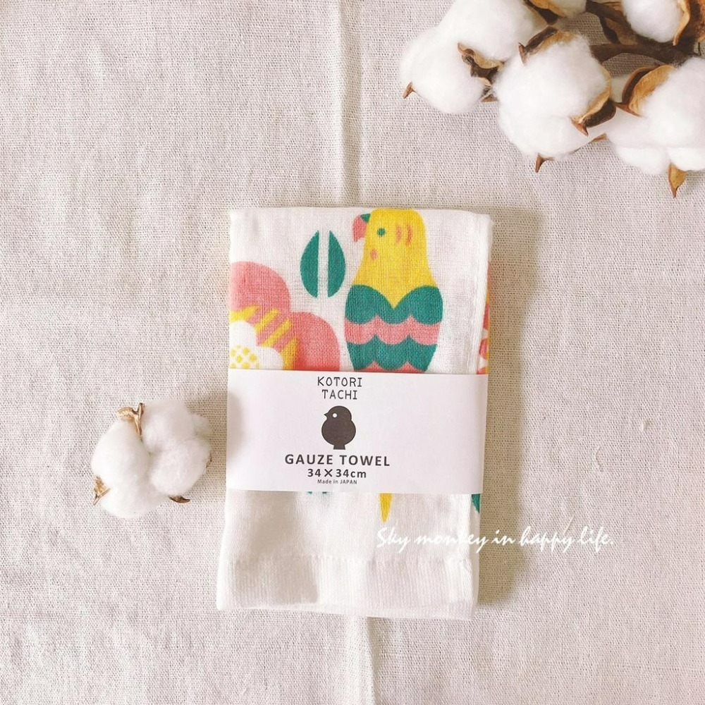 Sky Monkey 日本製 鳥仔文創兒童手帕 小方巾 KOTORITACHI 幼兒園手帕 幼稚園手帕 日本紗布手帕-細節圖8
