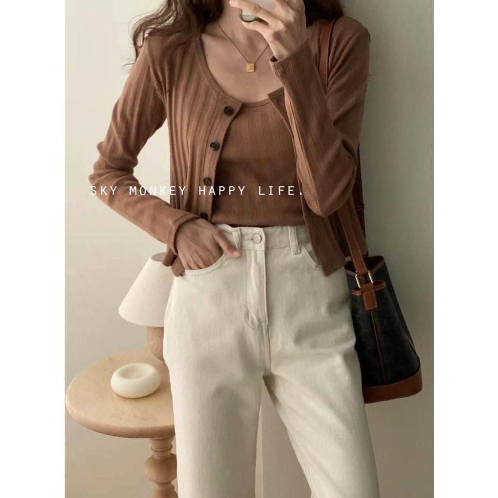 Sky Monkey 韓國 薄針織細肩帶背心外套 TIZZI 正韓女裝 針織細肩帶小可愛 薄針織小外套 針織小背心-細節圖2