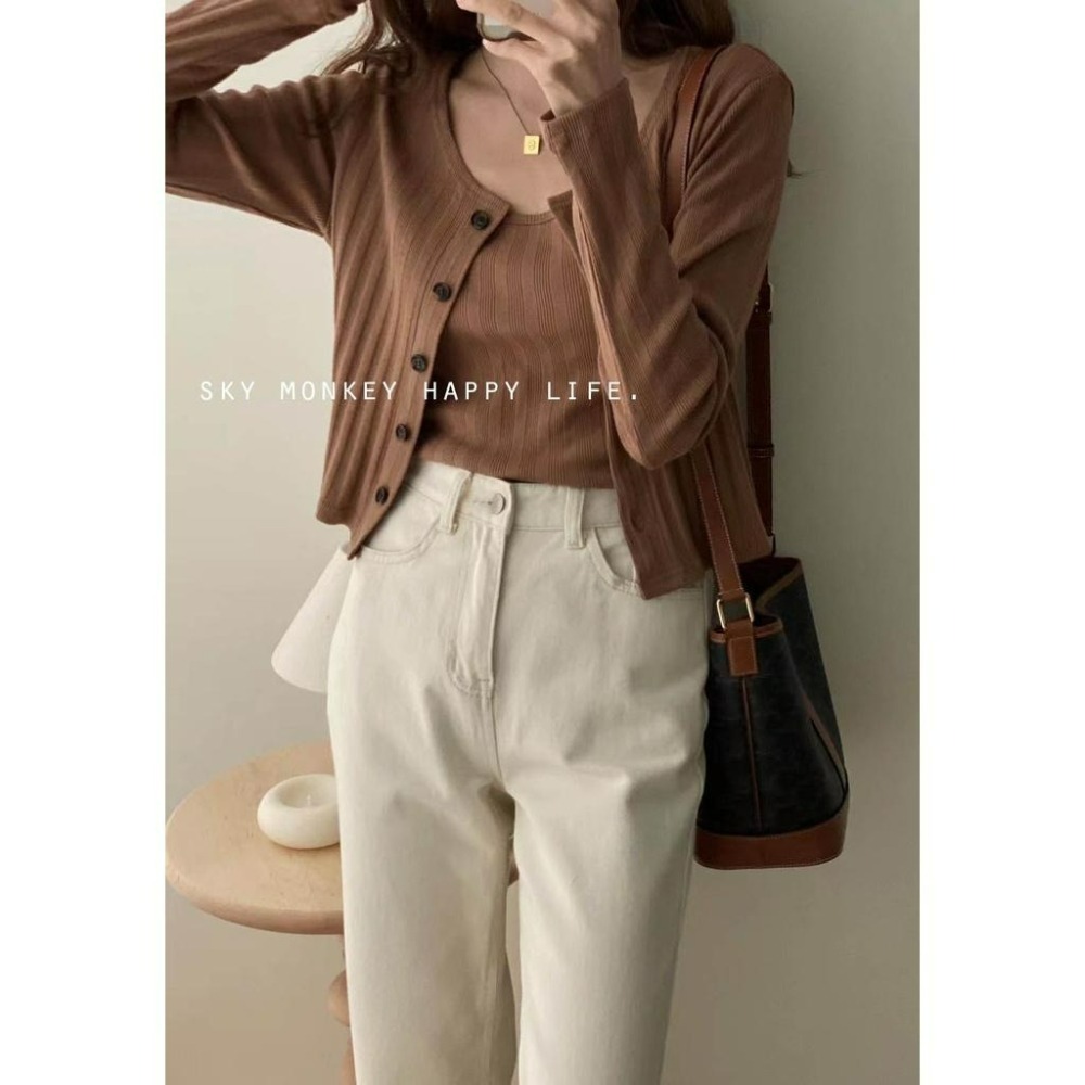 Sky Monkey 韓國 薄針織細肩帶背心外套 TIZZI 正韓女裝 針織細肩帶小可愛 薄針織小外套 針織小背心-細節圖3