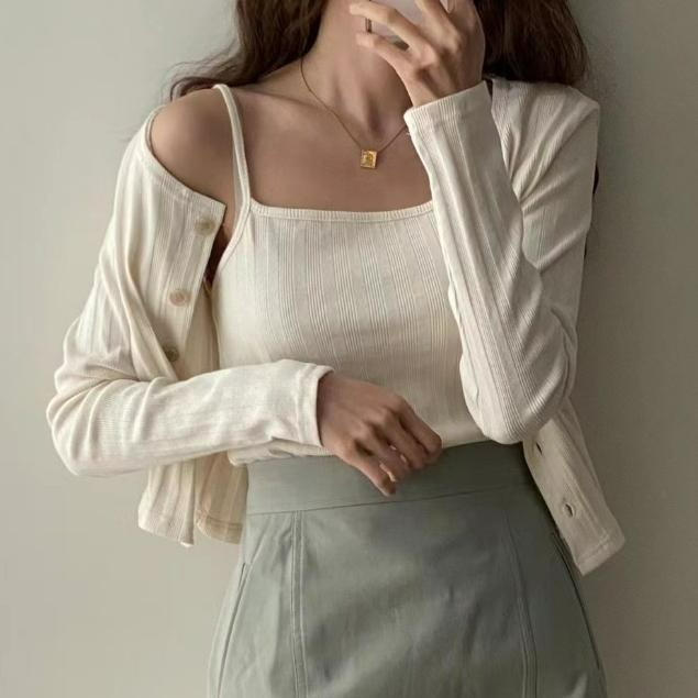 Sky Monkey 韓國 薄針織細肩帶背心外套 TIZZI 正韓女裝 針織細肩帶小可愛 薄針織小外套 針織小背心-細節圖4